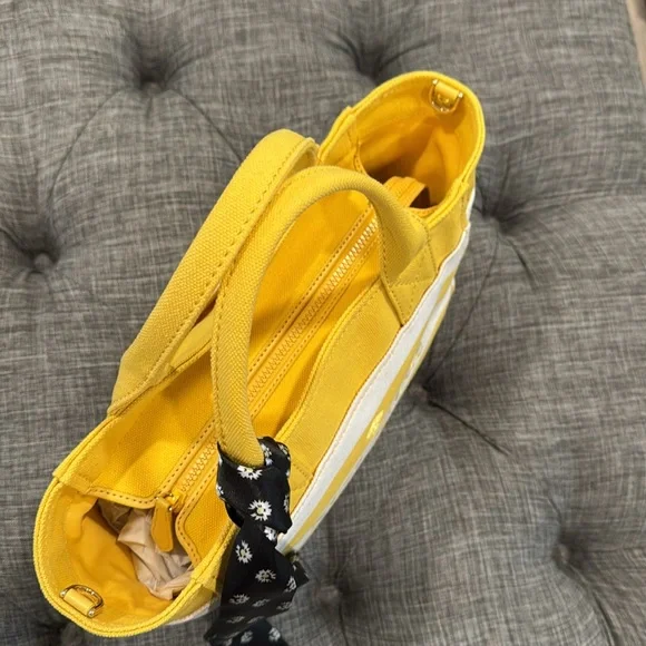 Kate Spade Bag Yellow White Striped Canvas Logo Small Tote Bag - Picture 11 of 17